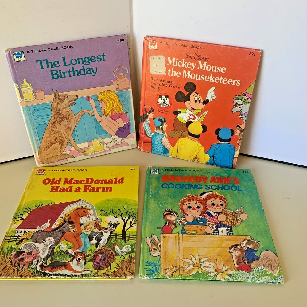 VTG Tell-A-Tale Books (4) Mickey Mouse Club Old McDonald Ragedy Ann Birthday